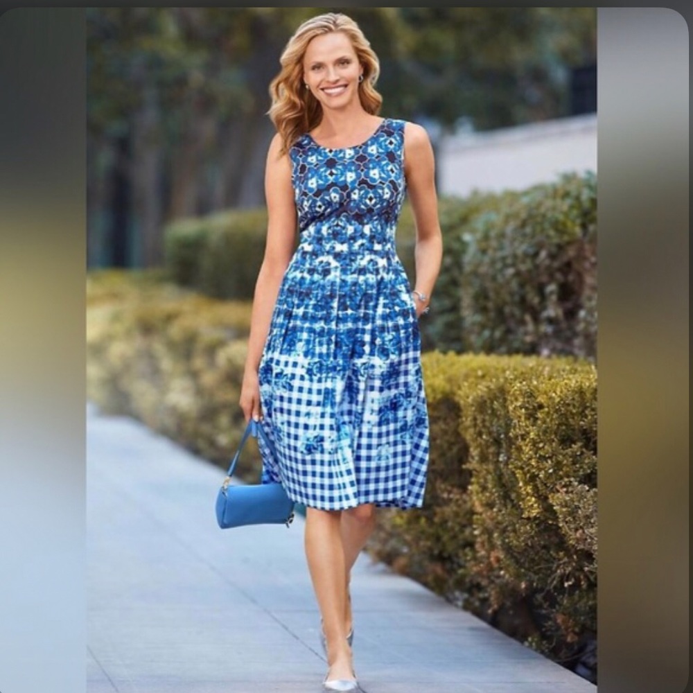 Talbots fit & flare floral & gingham print